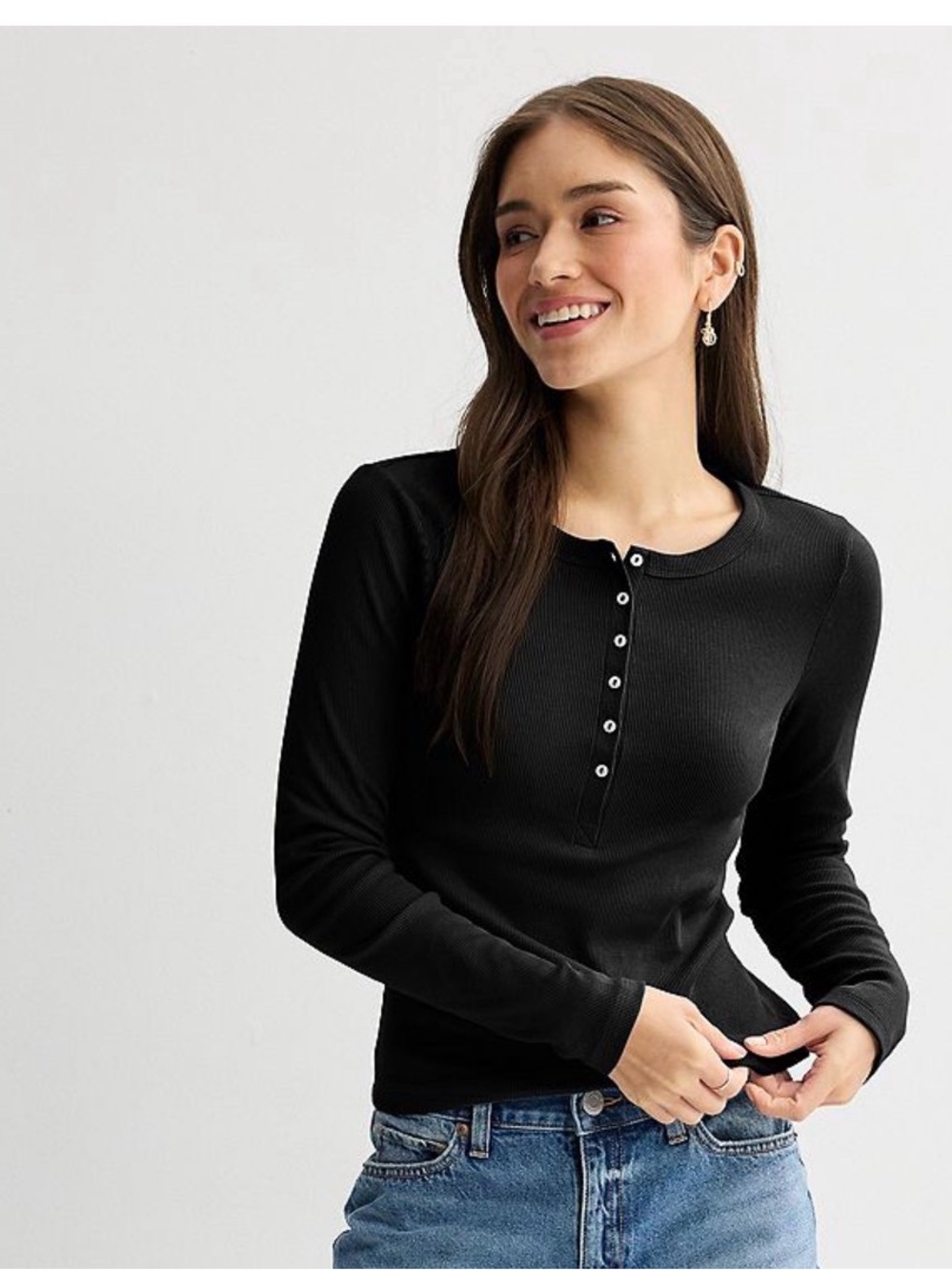 SO women’s Black Long-Sleeve Henley Ribbed Top